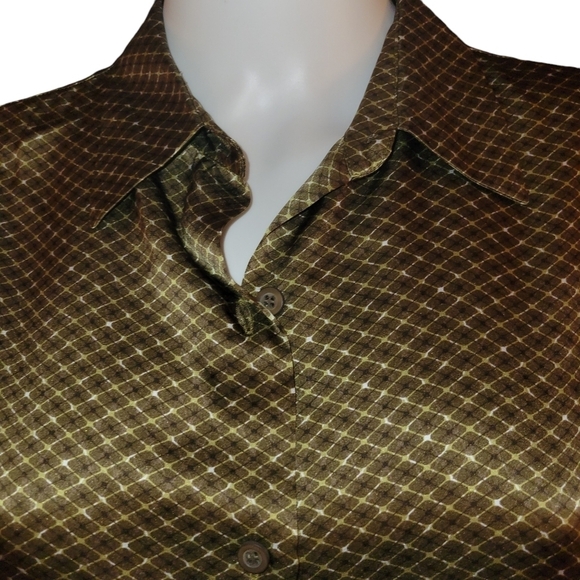 Anne Klein 2 Silk Long Sleeves Blouse 6 Green multiple colors - Picture 1 of 4
